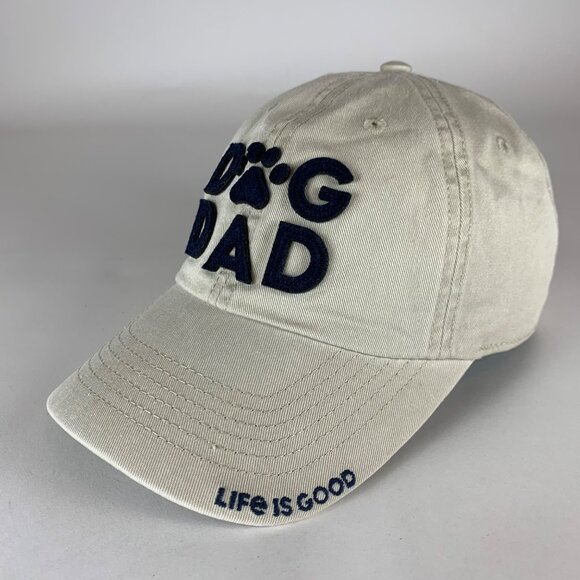 Life Is Good Mens Beige Dog Dad Relaxed Fit Strapback Adjustable Hat - Picture 1 of 5